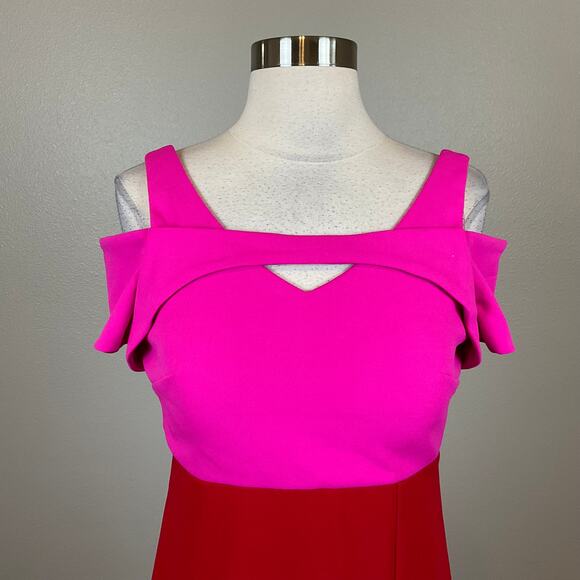 Colorful Cut Out Cold Shoulder Evening Gown Pink and Red Size 6 Nightway Formal - Picture 7 of 13